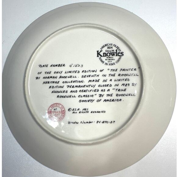Norman Rockwell plate “The Painter” the only limited edition. R.S.A. 1983 - Picture 2 of 8
